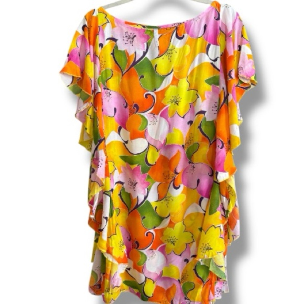 Lovlei Ranch Tiana Side Ruffle Dress Size Small Vibrant Floral